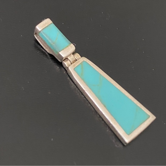 Vintage Sterling Silver 925 Native American Turquoise Inlay Door Knocker Pendant - Picture 5 of 12